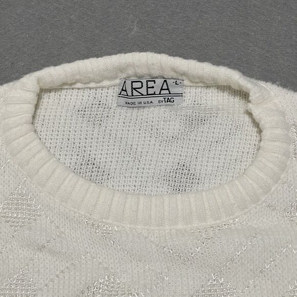 Vintage 80s Area by Tag Sweater Large Off White Acrylic Rayon Blend Made in USA - Picture 2 of 8